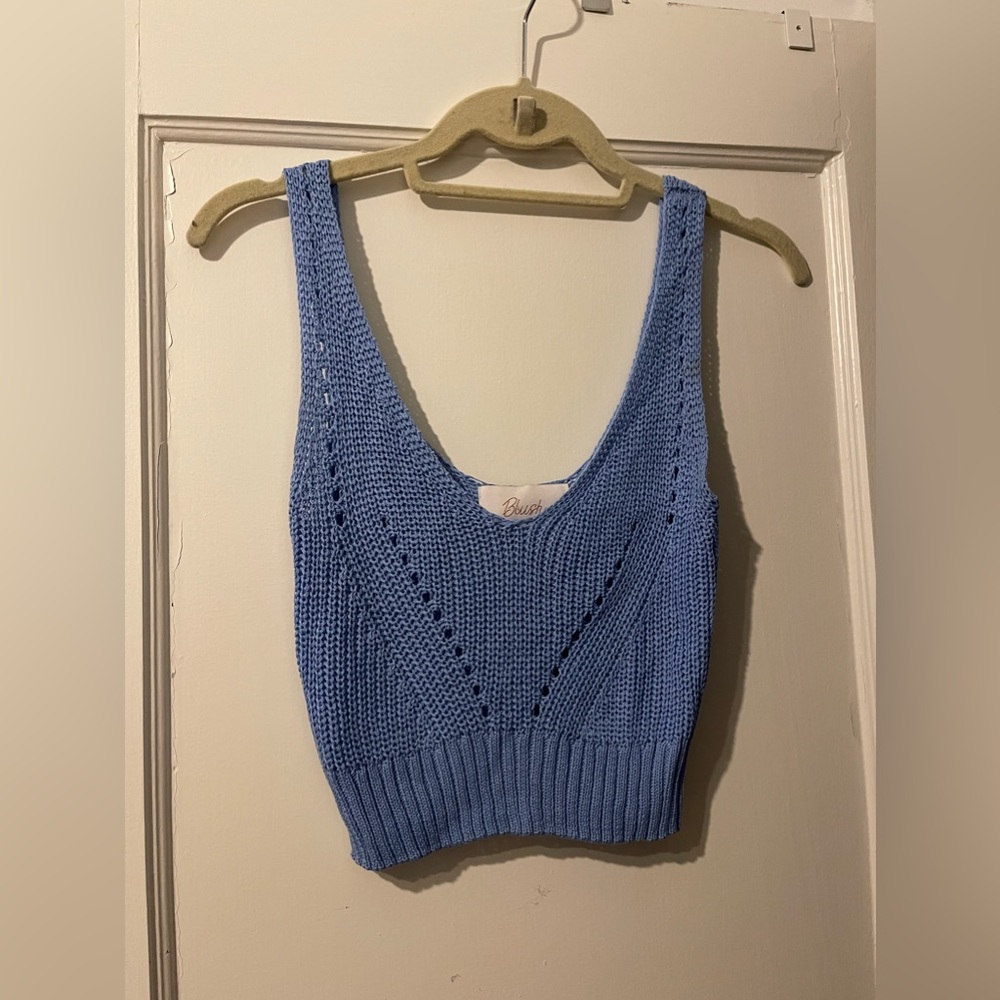 Blue Knit Cropped Tank Top